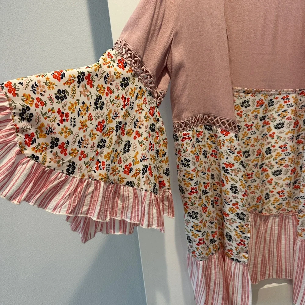 Pink Stripe Floral Kimono - Picture 2 of 7